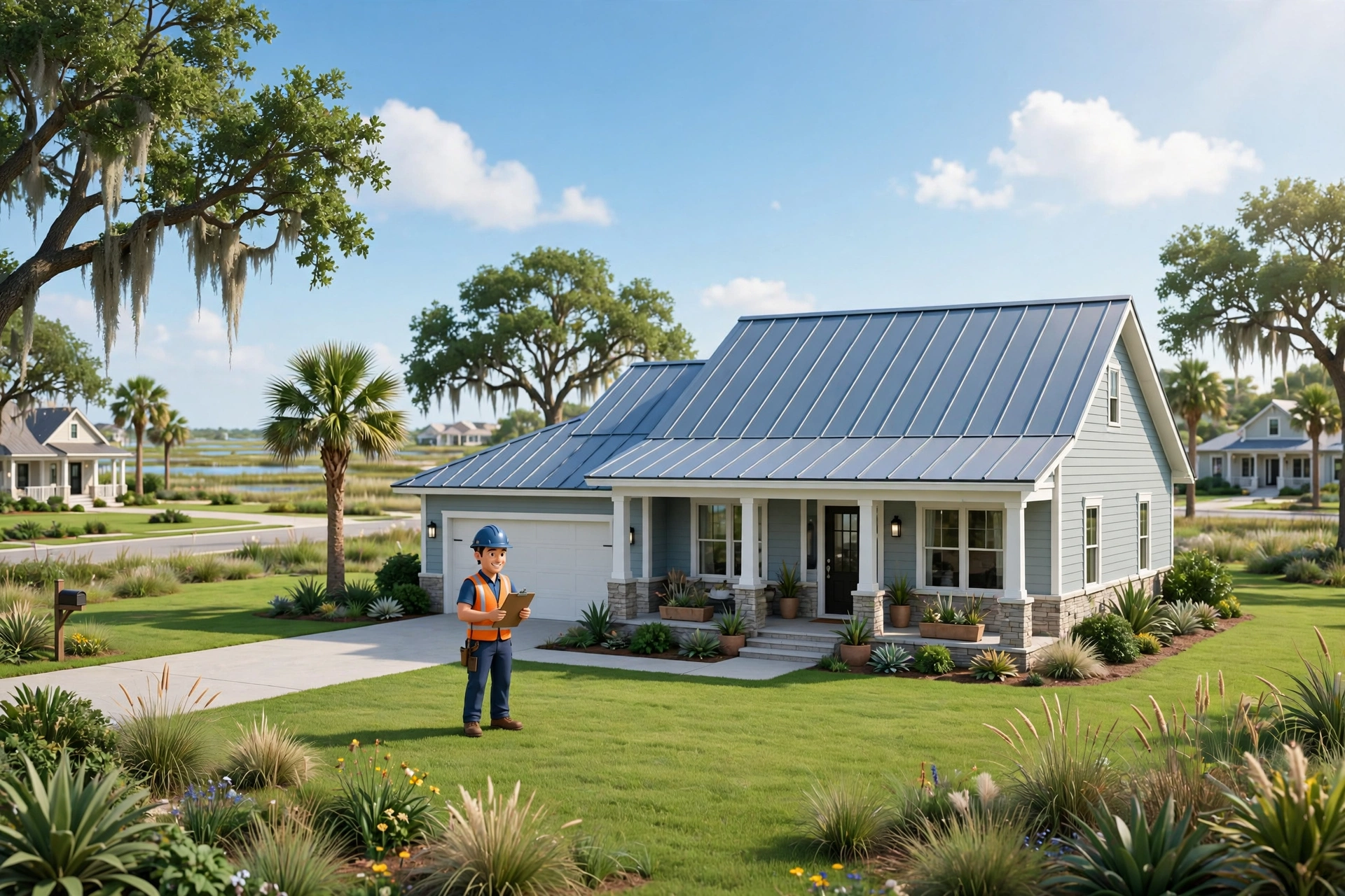 Standing seam metal roof on a Gulf Coast home in Texas City